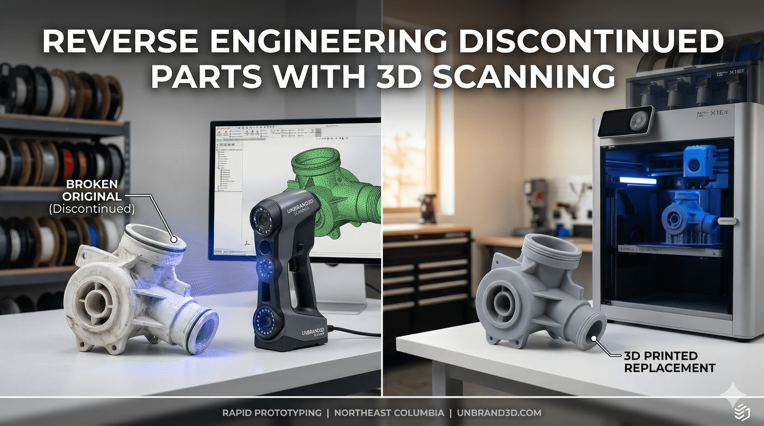 3D scanning and reverse engineering a discontinued mechanical part at UNBRAND3D in Northeast Columbia SC