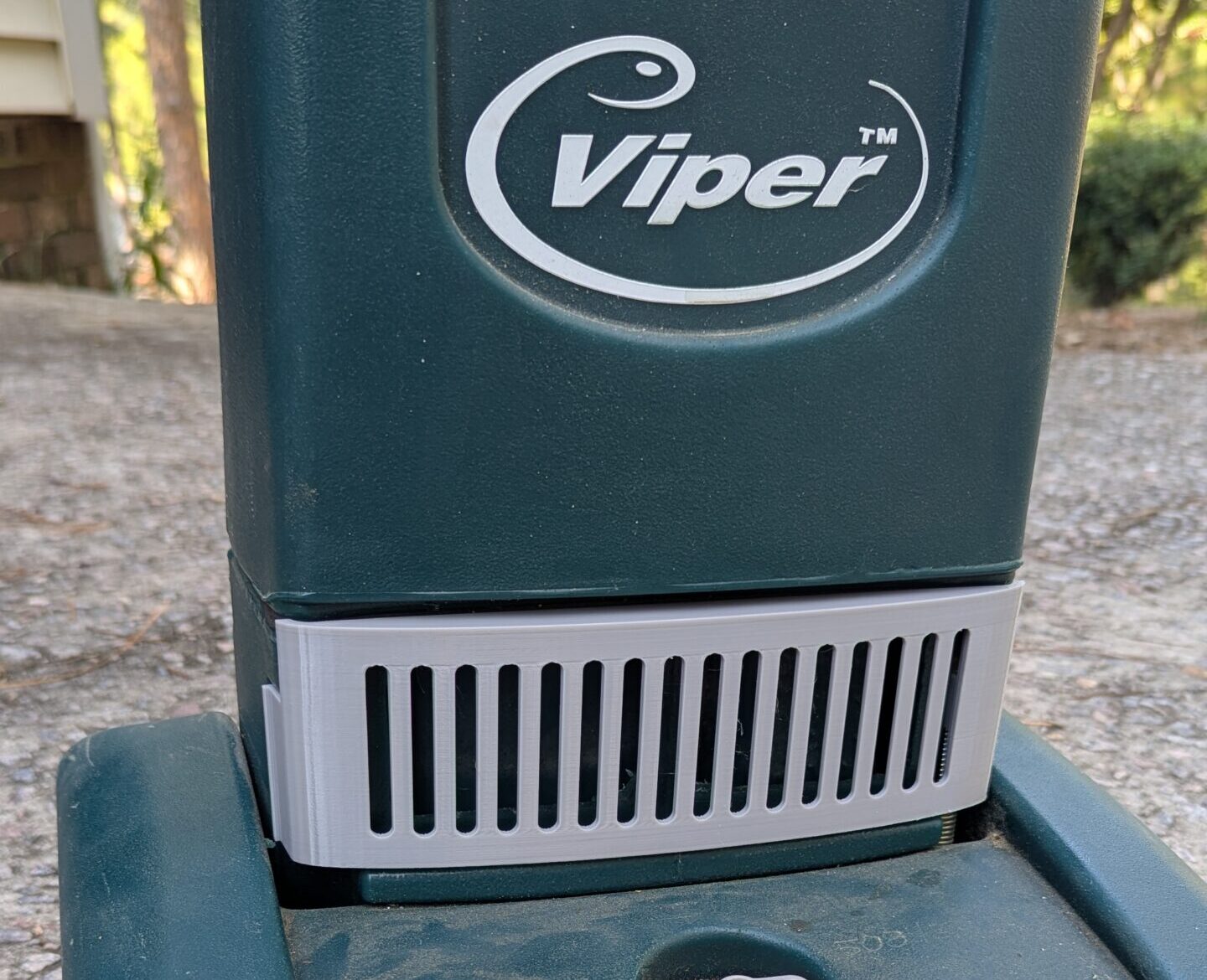 3D printed grey vent repair for a Nobles Viper vacuum at UNBRAND3D Columbia SC.